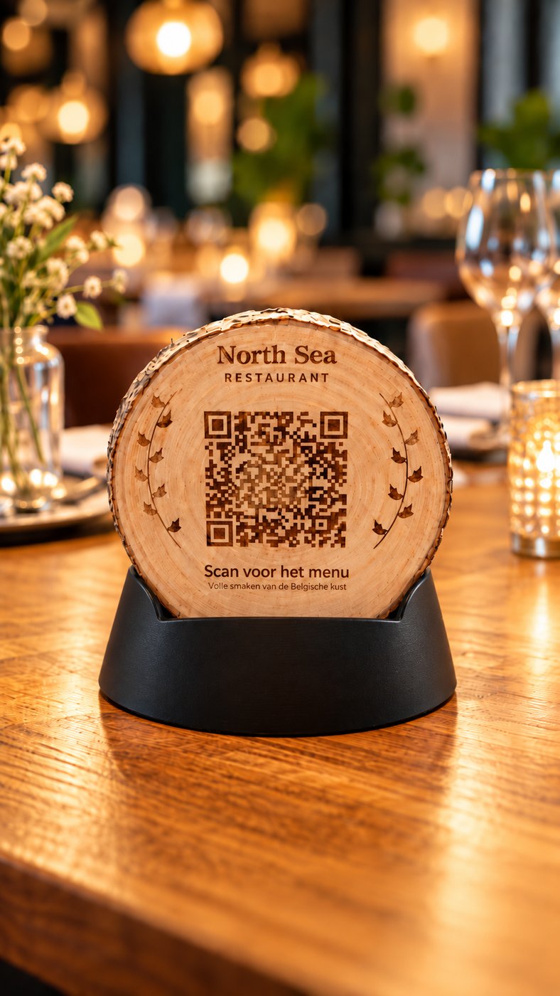 QR-Ständer Natural — Holzscheibe
